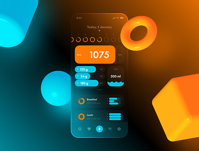 Glassmorphism | calorie counting app 3d app calories fitness food glass glassmorphism ui ux vibrant