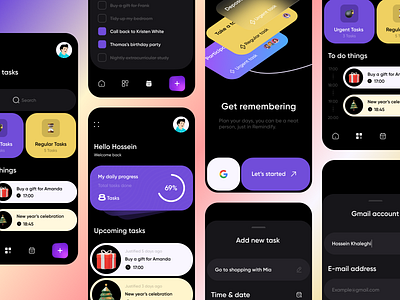 Reminder app - dark mode🌙 alarm app application clock dark minimal mobile remind reminder task task management to do to do ui ux