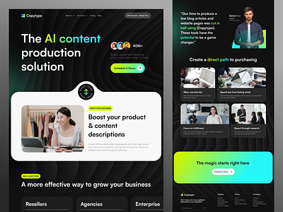 Copytype ⌁ AI Copywriting Landing Page ai app copy copywriting darkmode design flat gradient graphic design header home landingpage logo nightmode saas ui vector web website