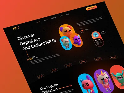 NFT Landing Page Design 3d 3d landing page bitcoin blockchain cryptoart cryptocurrency dark graphic design landing page marketplace metaverse nft nftmarketplace nfts studio token ui uiux ux design website design