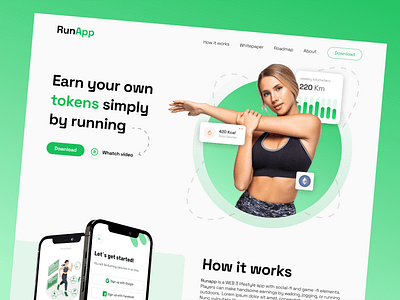 Run to earn app - Landing Page crypto design fitness heath interface design landing landing page running ui uiux user centered ux web design