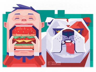 kid eating hamburger beside bulldog art bulldog cartoon character character art design digital illustration graphic graphic design graphics hamburger illustration illustrator kid surface design vector vector art vector artwork vector illustration