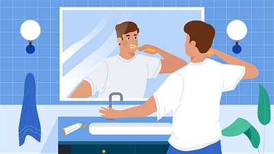 WaterDent 2d bathroom brush character illustration man teeth