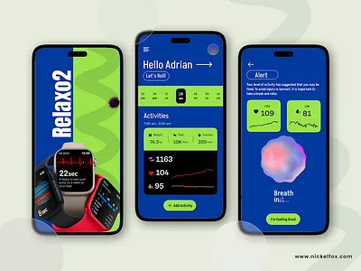 Relax02 Fitness & Workout App 3d activity app activity tracker animation branding checkup app concept dark theme design fitness app health app illustration landing page lifestyle app logo motion graphics spline tracker app ui ux