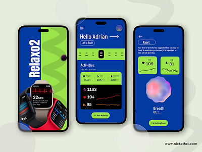 Relax02 Fitness & Workout App 3d activity app activity tracker animation branding checkup app concept dark theme design fitness app health app illustration landing page lifestyle app logo motion graphics spline tracker app ui ux