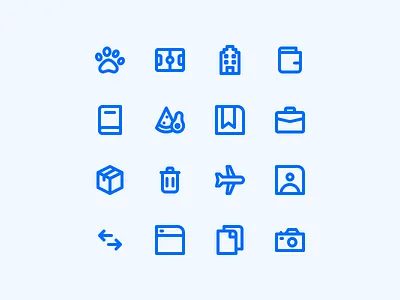 Prioticket icons 006eff blue branding design design system design team icon icons illustration prio prioticket reservation souvenir ticket travel voucher