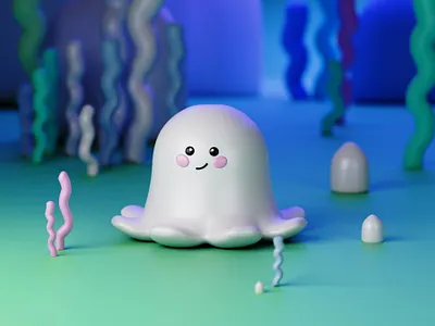 Cute Octopus 3d c4d cartoon cute green illustration octopus ui