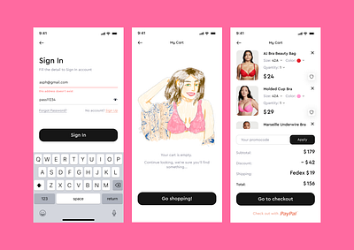 Lingerie store redesign cart checkout design illustration interface lingerine login mobile procreate registration store ui ux