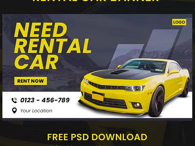 Car Rental Banner PSD Template Free Download banner ad branding car banner car rental banner car sale banner design graphic design psd download psd mockup psd template ui website website banner