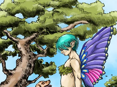 Dog and Butterfly cartoons comics concept art digital art drawing fantasy illustration