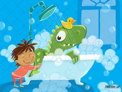 Dinosaur Tub Time animal illustration childrens illustration design digitalart editorial illustration photoshop