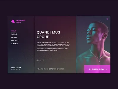 Landing page- Quandi Mus adobe xd colors design figma graphic design landing page layout music music web site prototype sketch ui ui ux design vector web design