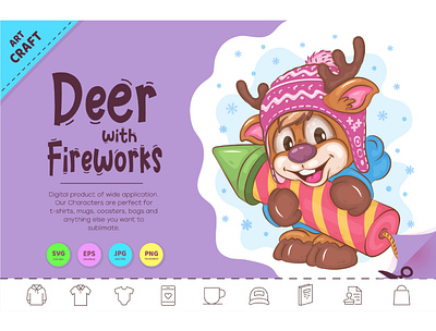 Cartoon Deer with Fireworks. clipart