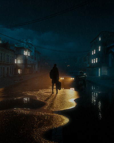 Lost man 3d car cinema cinematic city dark digital art