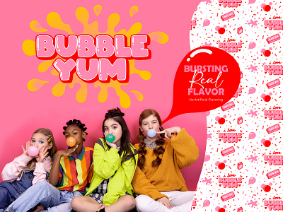 BUBBLE YUM: Bursting Real Flavors! brand design brand development brand identity brand pattern branding graphic design logo logo concept logo design logo inspo