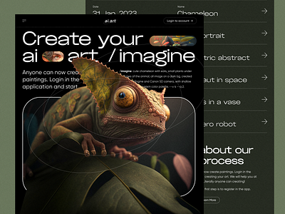 Ai art 🌱 ai art ai in ui design animal site artificial intelligence brutalism chameleon dark design minimalism