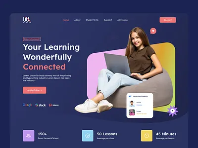 E-learning Website Landing Page colorful course e learning education education website elegant landing page learning app learning platform online class online course online tutoring tutoring ui university ux web design website