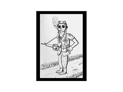 Vietnam Cat animal army cat design drawing freehand funny gun illustration pen sketch vietnam