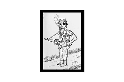 Vietnam Cat animal army cat design drawing freehand funny gun illustration pen sketch vietnam