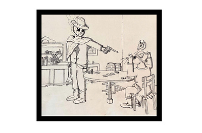 Poker Scandal animal cheat clint eastwood cowboy design drawing freehand illustration pen sketch western