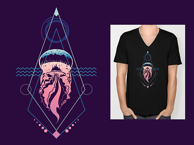 Deep Sea Jellyfish beach lover beach theme coastal deep sea geometric jellyfish jellyfish illustration jellyfish lover marine life modern jellyfish art ocean underwater art