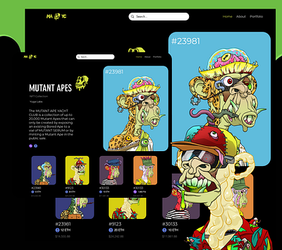 Mutant Ape Yacht Club NFT Design 3d animation branding concept design gaming graphic design illustration logo motion graphics ui website