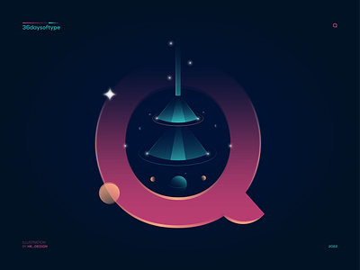 Q - 36daysoftype 2022 36daysoftype creative dark gradient illsutrations illustration planets q theme type design typography visual design