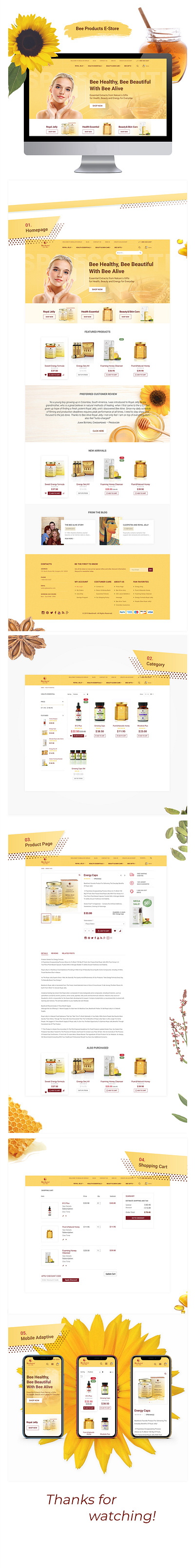 E-store design on Magento cms design e commerce e store magento royal jelly store ui web design yellow