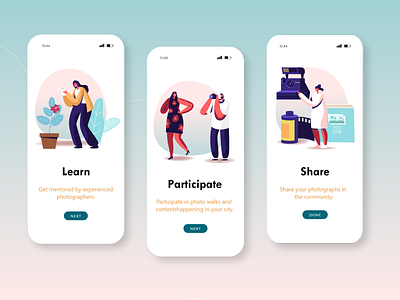 Photography Onboard screen template app design graphic design image onboading onboadingscreen photography phtographyapp typography ui vector