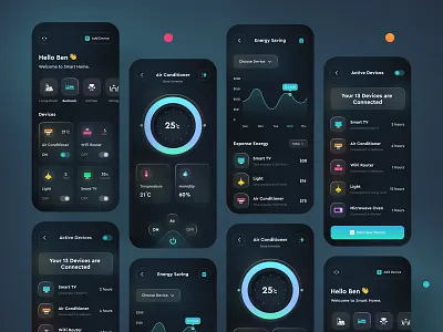 Smart Home Mobile App 2023 trend app app design application branding dark app dark mode design home automation illustration logo minimal remote control smart device smart home smart home app ui ux