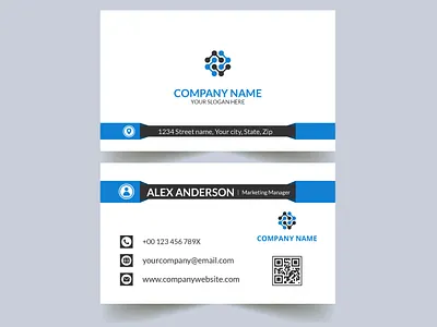 Professional business card design blue and white office card