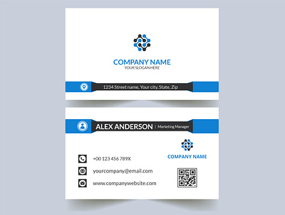 Professional business card design blue and white office card