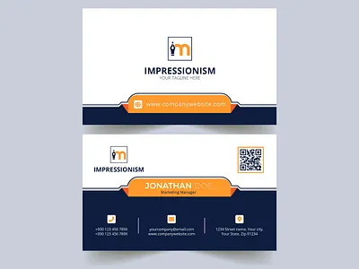 Orange and navy blue modern business card identity cards