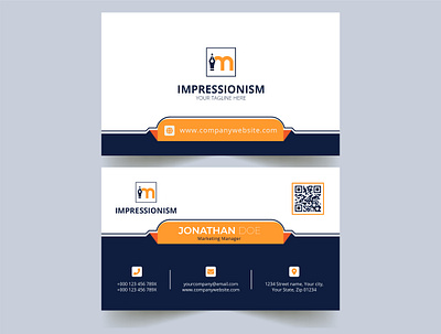 Orange and navy blue modern business card identity cards
