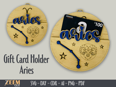 Aries Gift Card Holder SVG Laser Cut Files Template aries gift card holder svg dxf files glowforge tested files laser cut files svg files