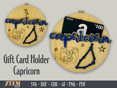 Capricorn Zodiac Gift Card Holder SVG Laser Cut Files Template capricorn zoadiac svg dxf files gift card holder svg glowforge tested files laser cut files svg files