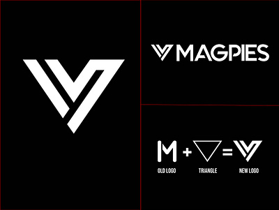 MAGPIES Logo Redesign animal spirit black logo branding creative creative logo dark logo dashing design graphic design logo rebrand redesign sports logo sports team logo thunder triangle typography vector