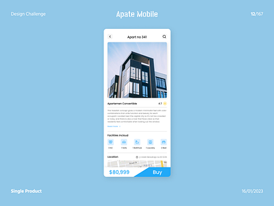 Design Challenge Day 12 | Single Product - Apate Mobile apartement buy apartement mobile apartement ui apartment apate blue design design apartement design ui mobile apartemenet ui ui ux ux