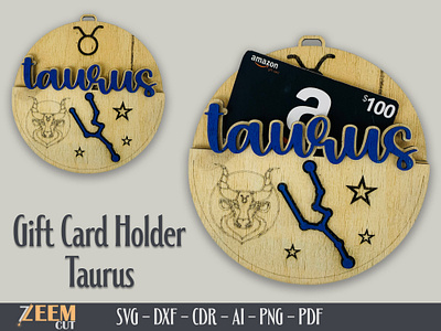 Taurus Zodiac Gift Card Holder SVG Laser Cut Files Template dxf files glowforge files laser cut files svg files taurus gift card holder svg taurus zodiac