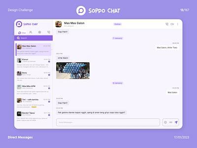 Design Challenge Day 13 | Direct Messages - Soppo Chat chat chat me day 13 design design challenge 13 direct message message purple sopo chat ui ux