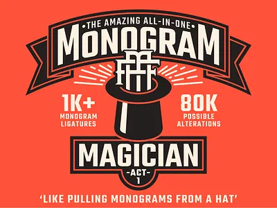 MONOGRAM MAGICIAN ACT 1 - FONT badge logo logo logo bundle logo design logo kit logo mockup logo template monogram monogram badge monogram creator monogram crest monogram font monogram frame monogram letters monogram logo monogram template monogram wedding vintage monogram wedding invite template wedding monogram