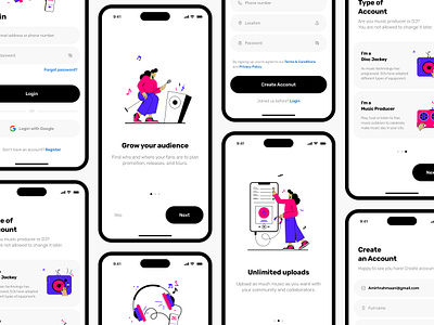 Heavy Hits App app create account design login login pages minimal modern music app music application music player app onboarding play music app sign up sign up pages ui ux website