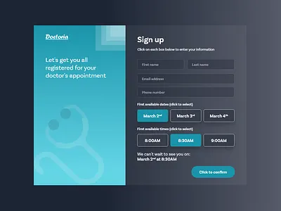 Sign up screen darkmode doctorsappointment signup ui