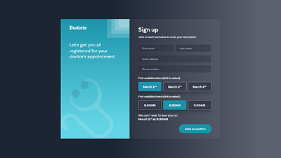 Sign up screen darkmode doctorsappointment signup ui