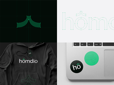 Identity design - Homdio brand designer brand identity branding dark design design process designer graphic design green grid logo logo design logo mark modern stickers typography visual identity