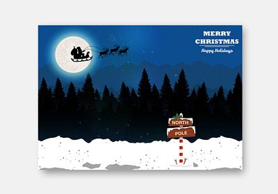 Merry Christmas blue sky with falling snow, snowflakes santa claus