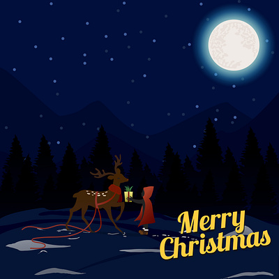 Christmas Reindeer and Santa Claus Under the night sky christmas holiday