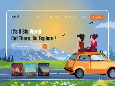 Travel Website branding design destination graphic design holiday illustration travel typography ui ux vector web design website