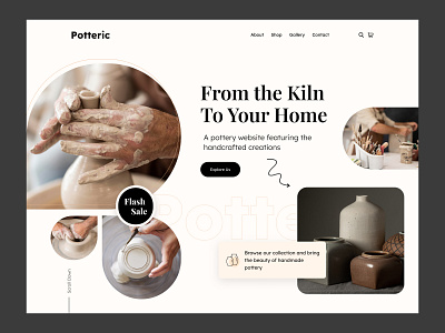 Potteric - Handmade Clay Pottery Landing Page ceramic pot ceramics clay concept figma figmadesign handmade landingpage minimal pottery pottery shop ui uidesign uiux web design web template webdesign website