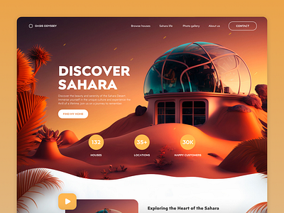 Discover Sahara - landing page ui/ux webdesign accommodation website ai website beautiful illustration website desert landing page illustration landingpage real estate landing page ui webdesign